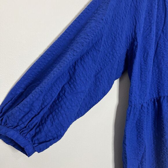 Old Navy Dress Women XXL  2XL Blue Maxi Tiered Seersucker Cotton Cottagecore - Picture 8 of 15